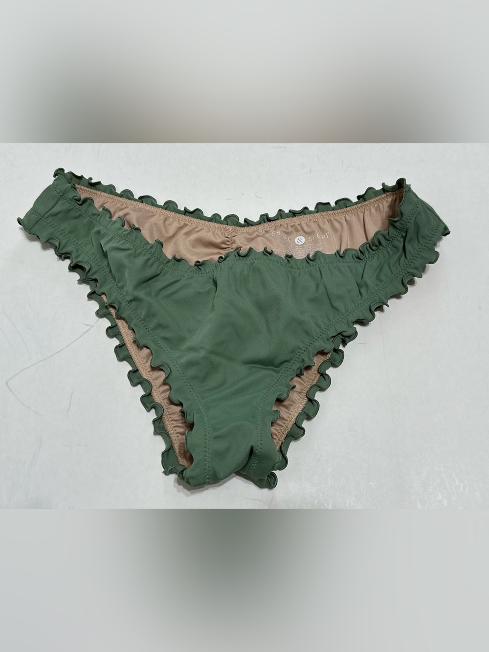 Shade & Shore Olive Green Ruffle-Trim Bikini Bottom Size Medium